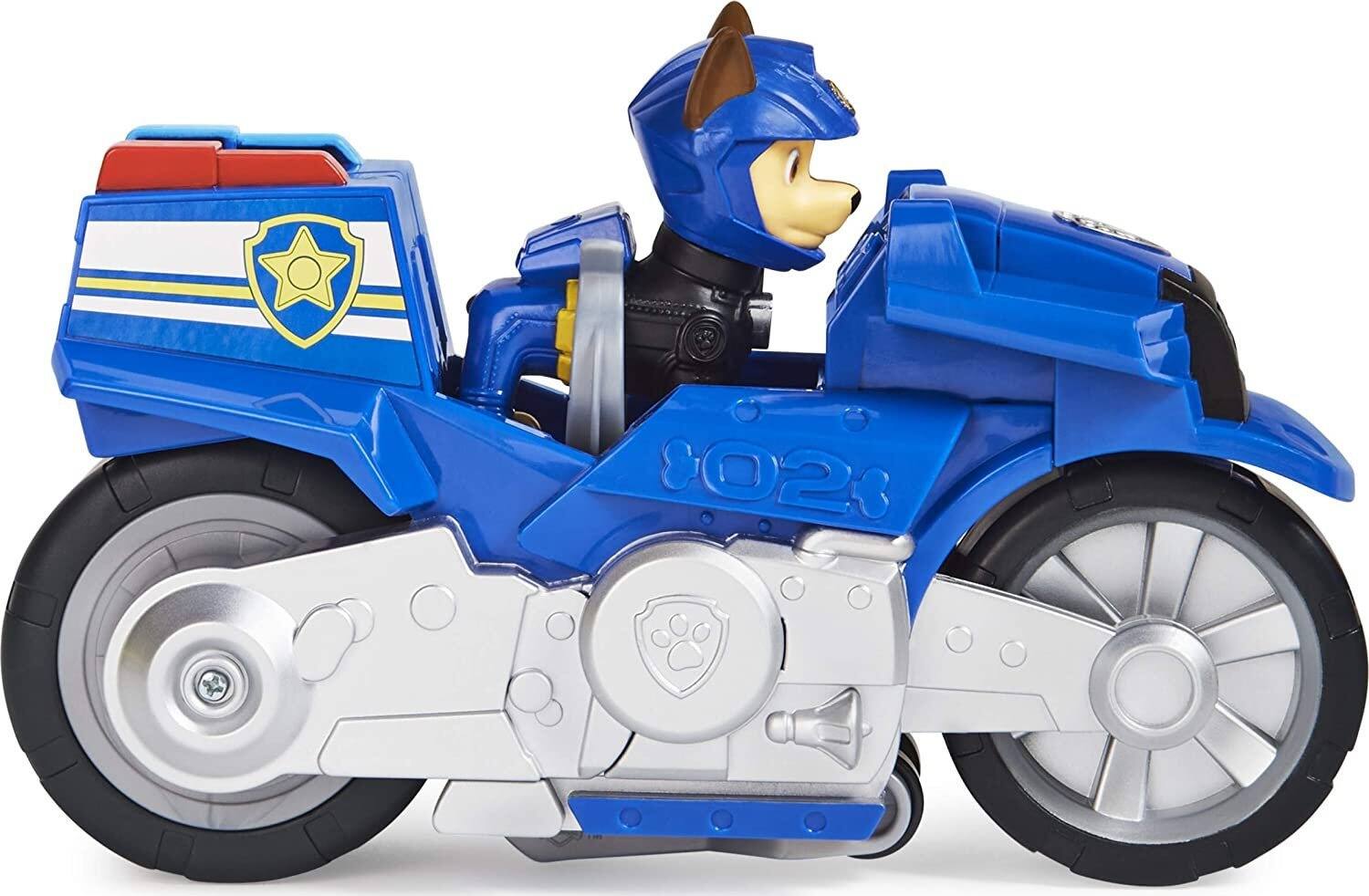 Left. Paw Patrol - Paw Patrol Moto Pups Deluxe Pull-Back Motorcycle with Wheelie Feature and Chase Figure, Ages 3+ - Multicolor.