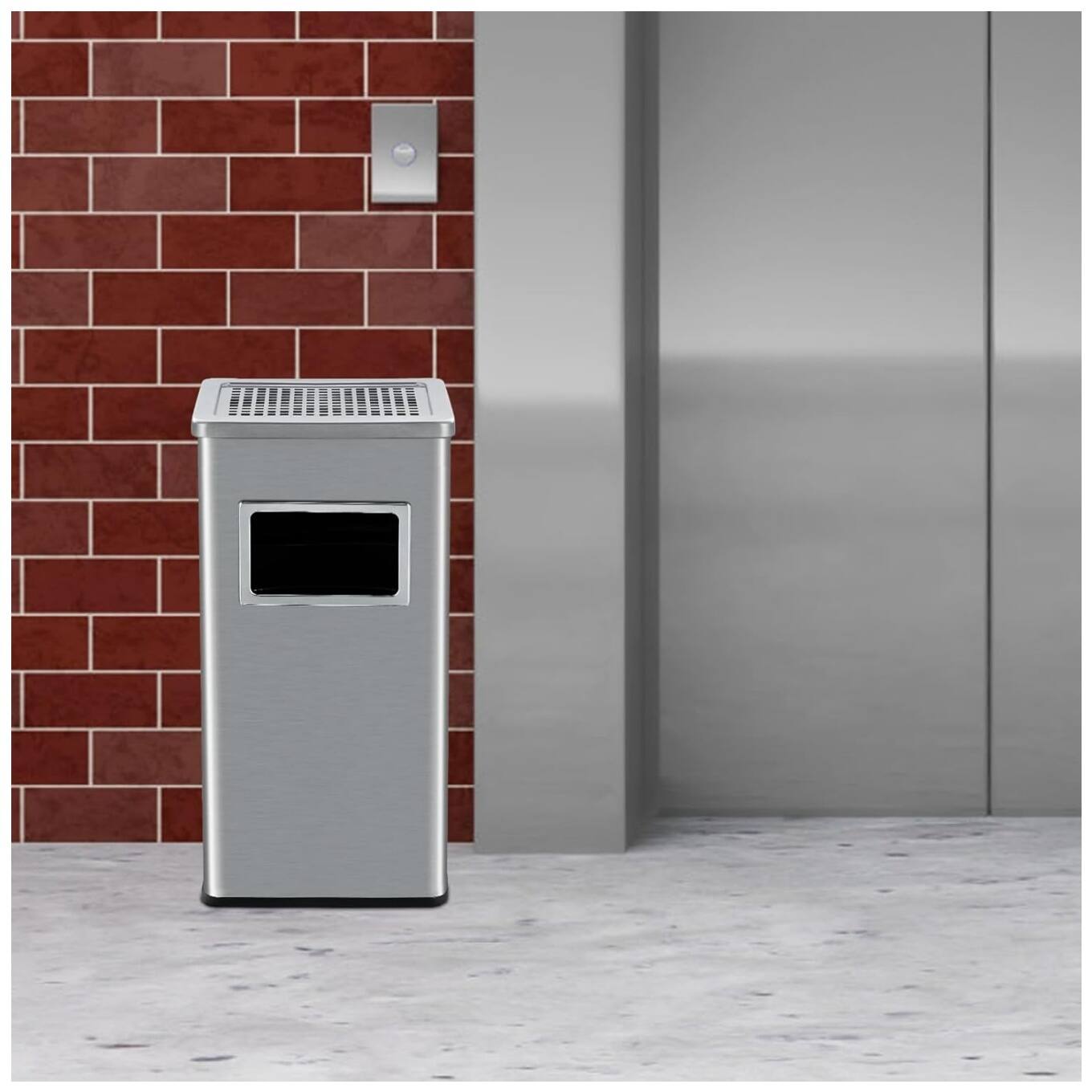 Back. GARVEE - Heavy Duty 30L Stainless Steel Kitchen Trash Can with Lid and Removable Inner Bucket - Commercial Square Recycling Bin - Silver.