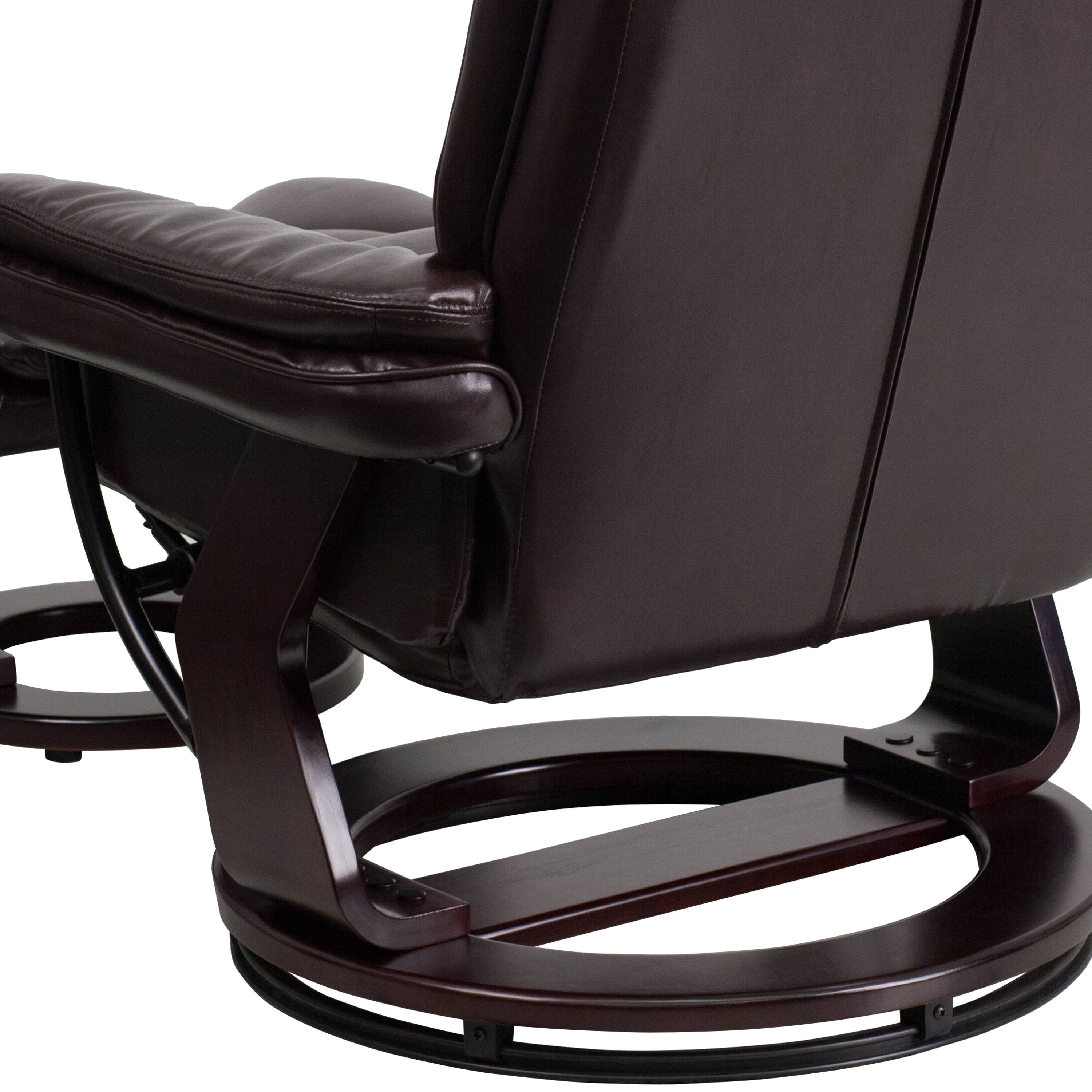Alt View 19. Alamont Home - Bali Brown LeatherSoft Multi-Position Recliner &Ottoman w/Swivel Mahogany Wood Base - Brown.