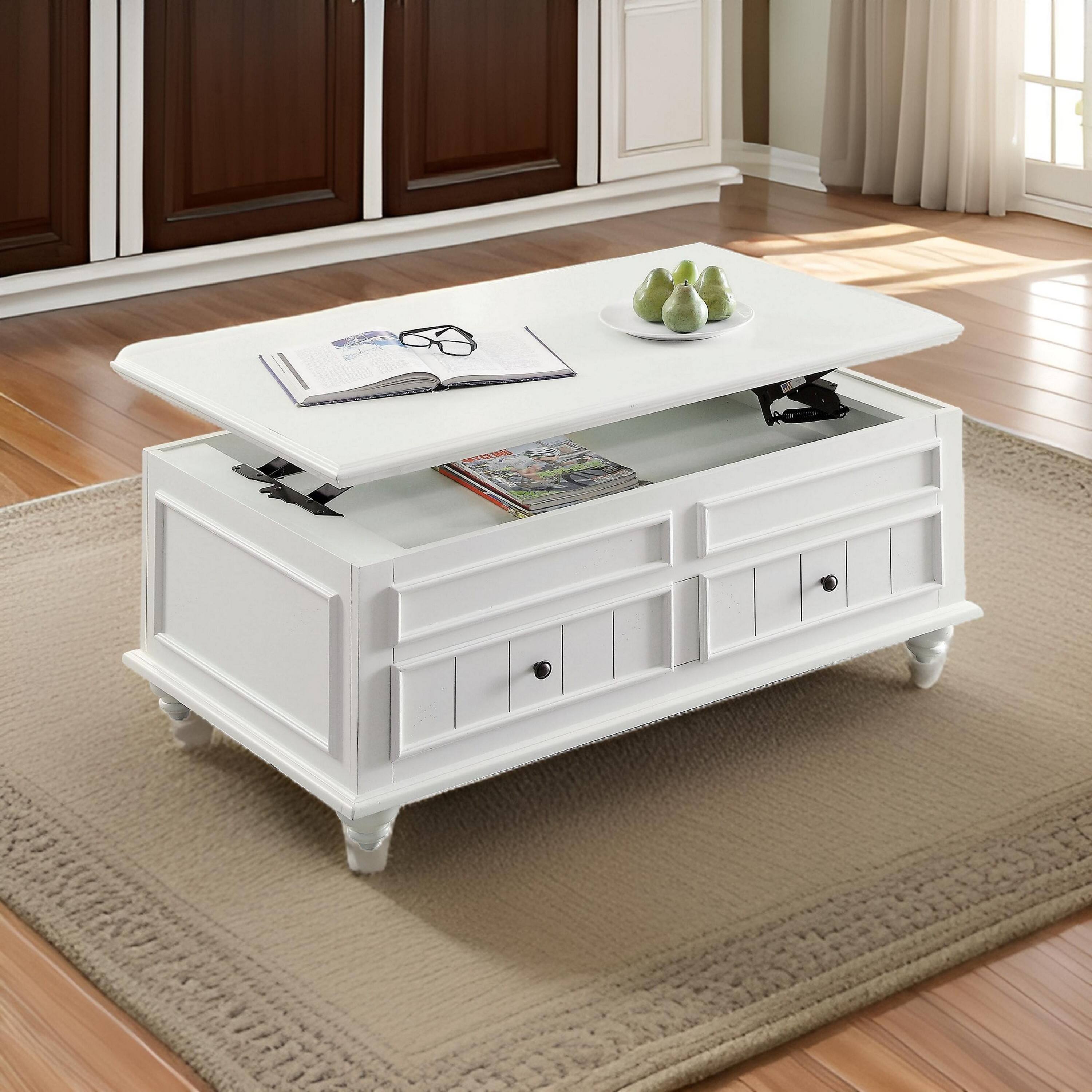 Alt View 5. Manhattan Lane - 48 Inch Coffee Table, Lift Top Function, 2 Drawers - White, Black.