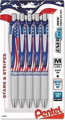 Pentel - EnerGel Stars & Stripes Liquid Gel Pen, 0.7 mm Point Size, 5/Pack - Black
