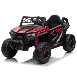 BreeBe - 12V Kids ride on Mini UTV Electric Car with Front LED Lights, Horn, Single Seat, Safety Belt, Forward/Reverse - Black, Red