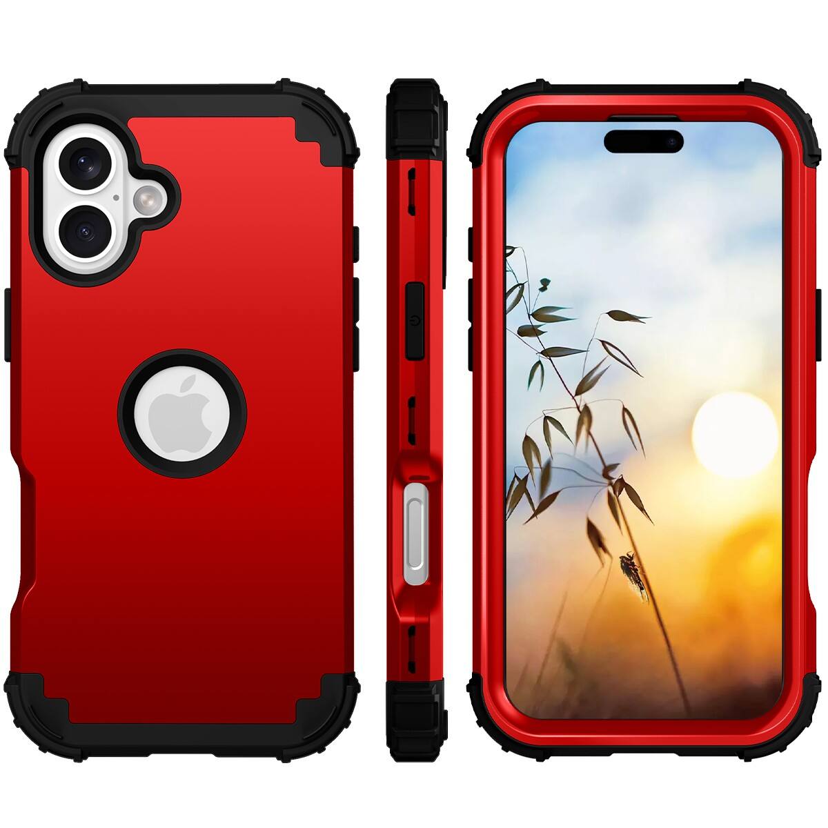 Alt View 2. Dteck - Rugged Case for Apple iPhone 17,Shockproof Soft Silicone Bumper Hard PC Back Cover,3-Layers Protective Shell - Red.