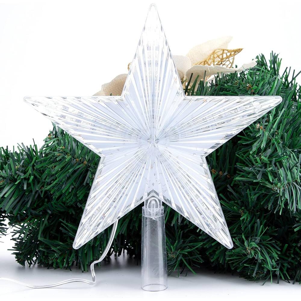 Back. PARKER SLATER - 8.7" Star Tree Topper – Warm White Light, Fits Most Christmas Trees - Warm Light.