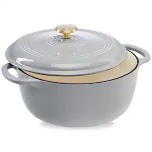 Best Choice Products - 6 Quart Enamel Cast-Iron Dutch Oven, Heavy-Duty Cookware w/ Dual Handles, Lid - French Gray