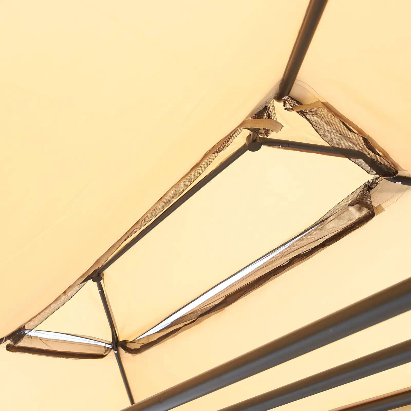 Alt View 1. Resenkos - Resenkos 3-Seat Swing Set, Outdoor Gazebo With Double Canopy, Mesh Walls, Comfortable Seat & Pillows, Beige.