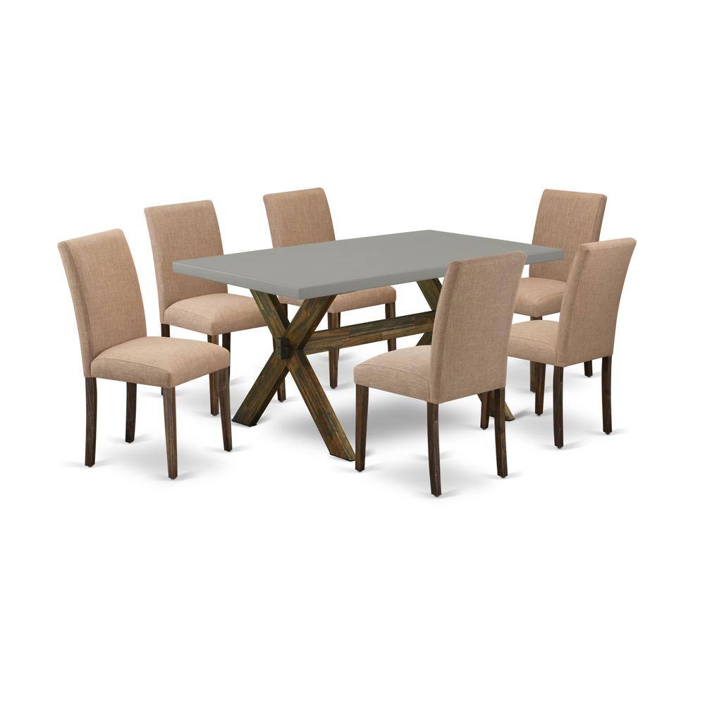 Left. East West Furniture - East-West Furniture 7-Pc dining room table set Includes 6 Mid Century Modern Chairs with Upholstered Seat and High Back - Multi-Color.