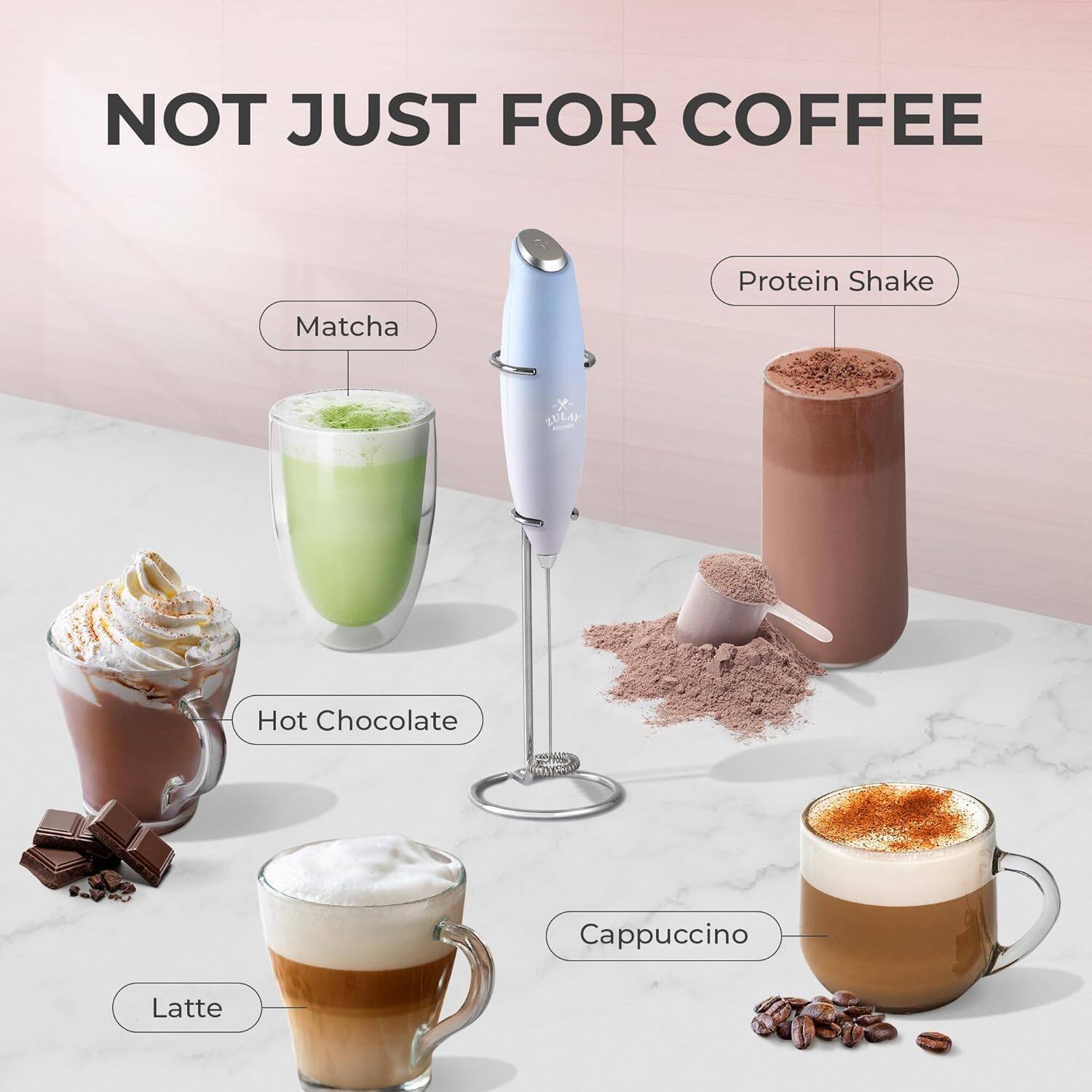 NOT JUST FOR COFFEE

- Matcha
- Protein Shake
- Hot Chocolate
- Cappuccino
- Latte
