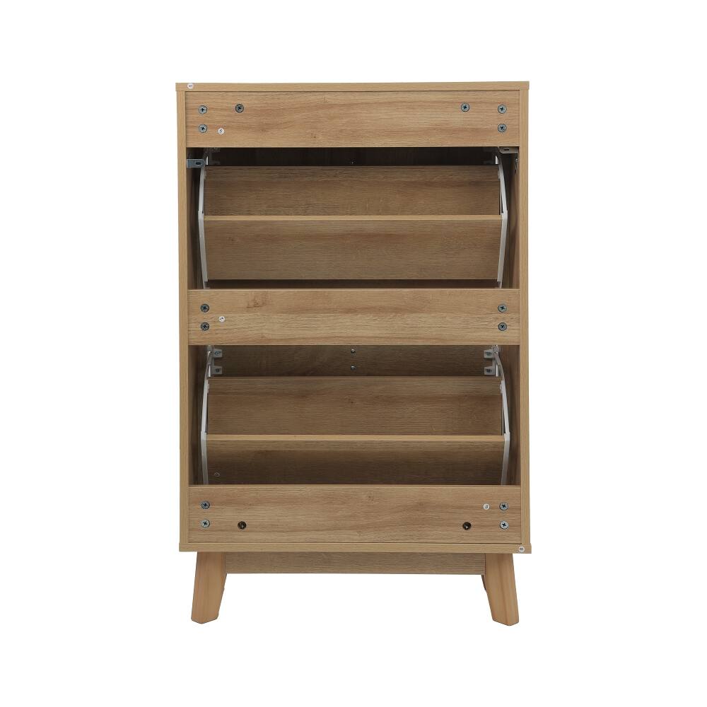 Alt View 7. Loheer - Loheer 23.6 inch entryway shoe cabinet, ultra thin flip down shoe rack in oak finish - Oak.