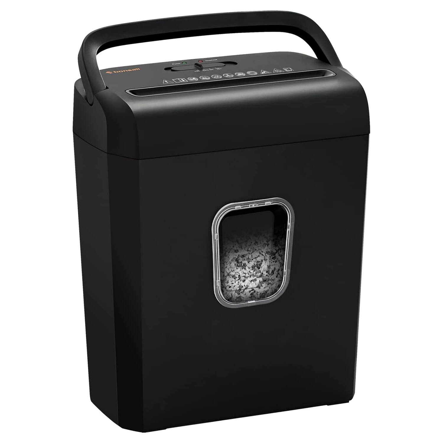 Front. Bonsaii - 6-Sheet Micro-Cut Shredder - P-4 High Security, Shreds Credit Cards/Staples/Clips - 3.4 Gal Transparent Window Bin - Black.