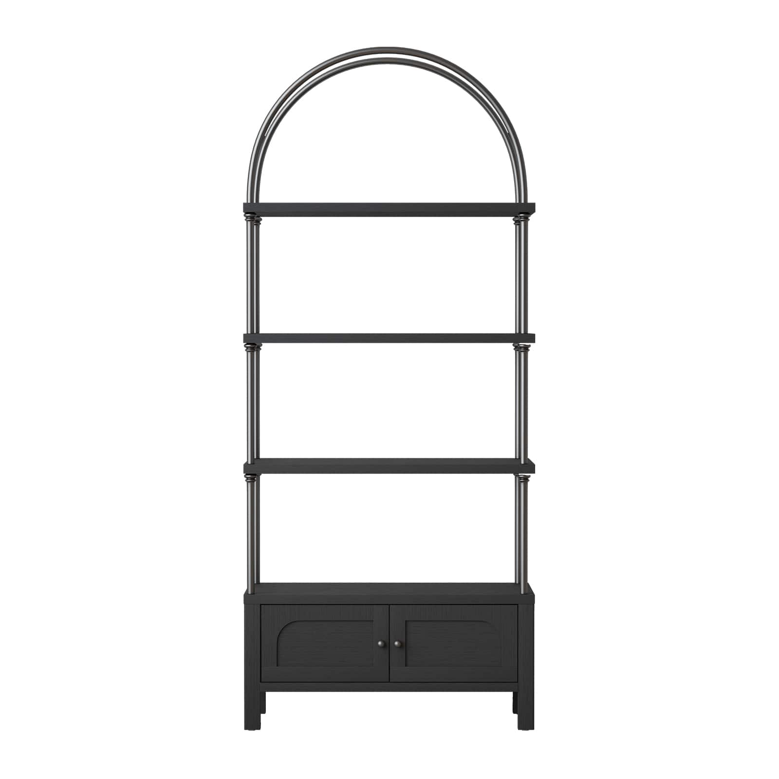 Sugift - Arched Bookshelf with Storage Cabinet Modern Display Shelf for Living Room Bedroom Office - Black