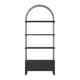 Sugift - Arched Bookshelf with Storage Cabinet Modern Display Shelf for Living Room Bedroom Office - Black