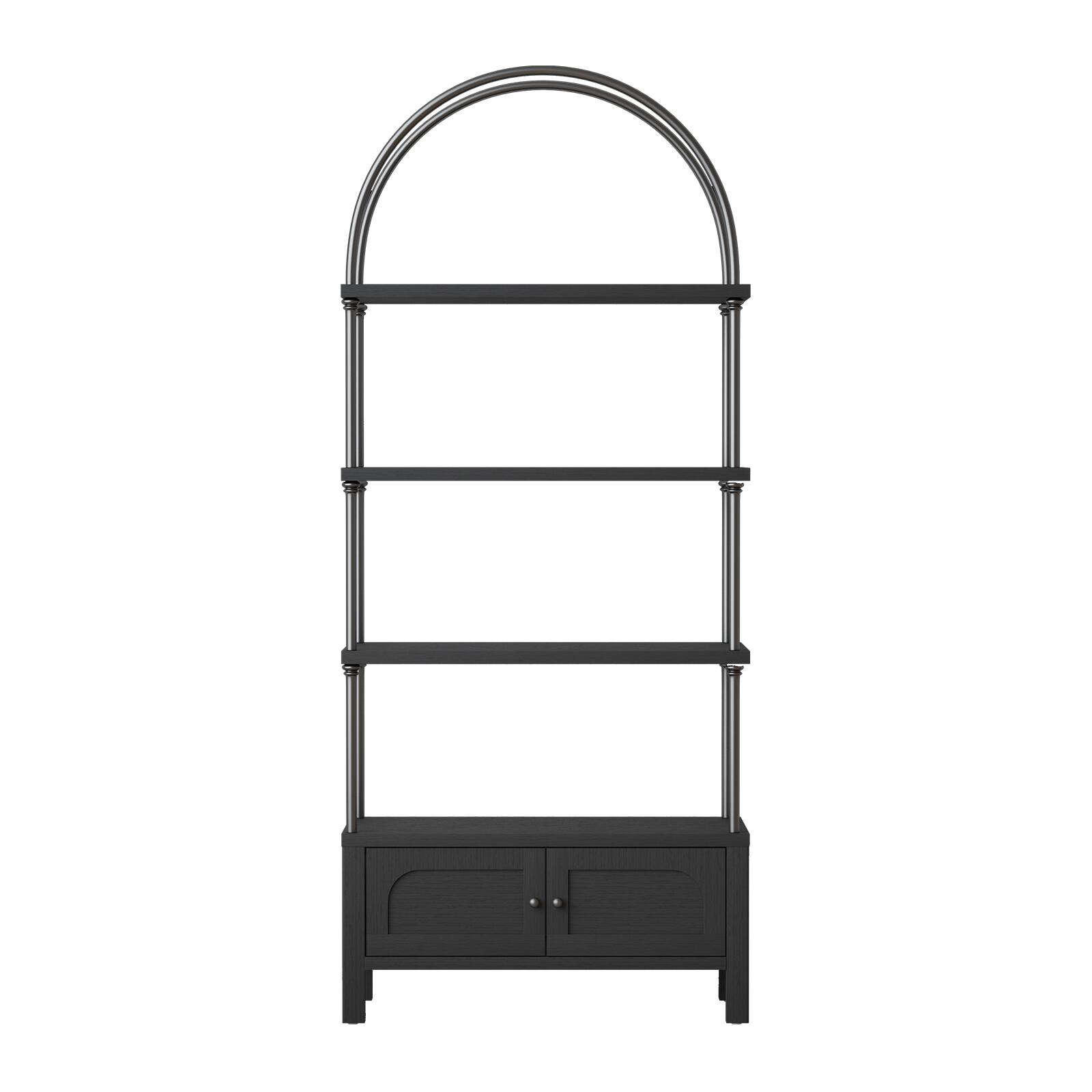 Front. Sugift - Arched Bookshelf with Storage Cabinet Modern Display Shelf for Living Room Bedroom Office - Black.