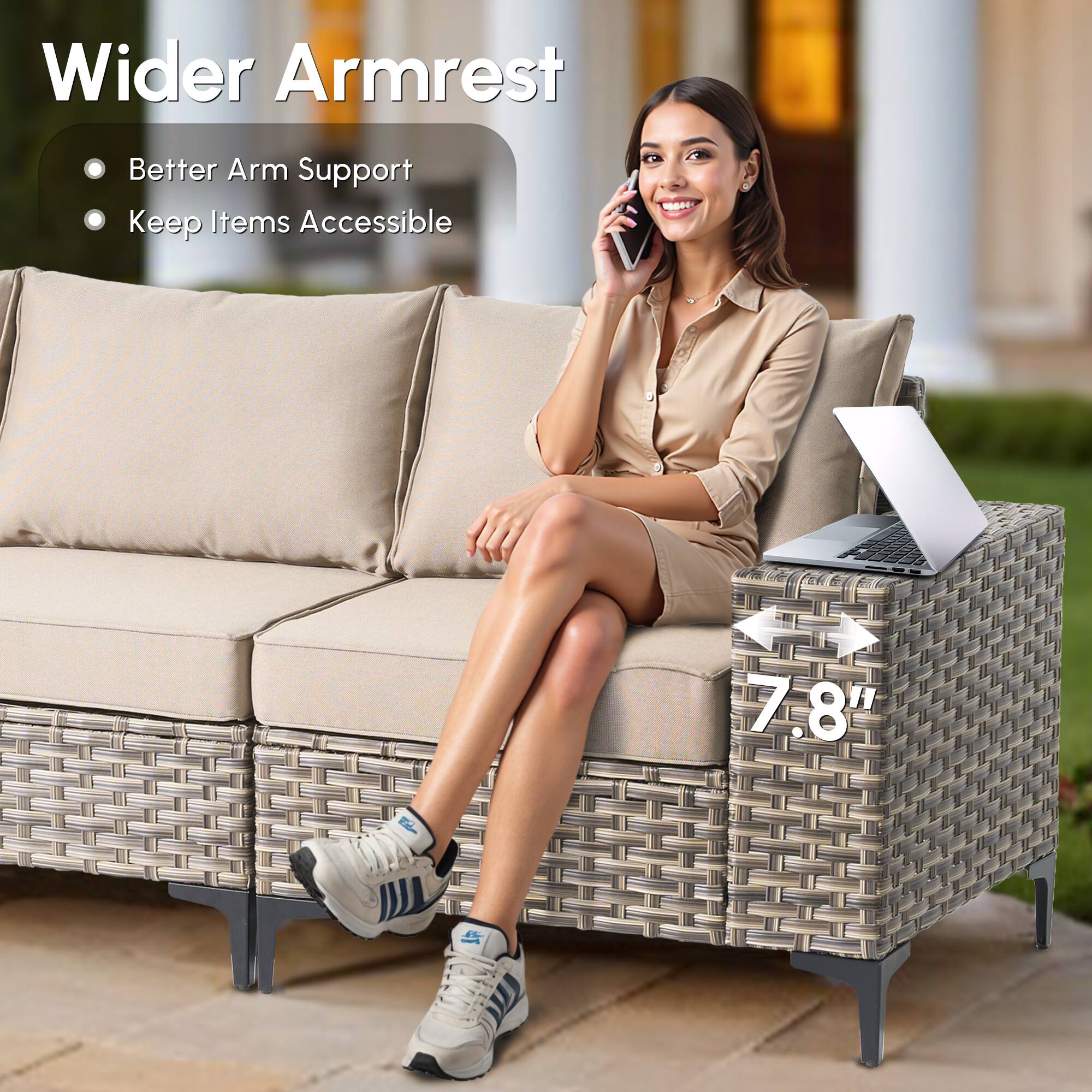 Wider Armrest  
- Better Arm Support  
- Keep Items Accessible  

7.8"