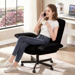 Bestier - Ergonomic Office Chair PU Leather with Flip-Up Arms, Cross Legged Chair with Swivel Wheels & Backrest for Home Office - Black