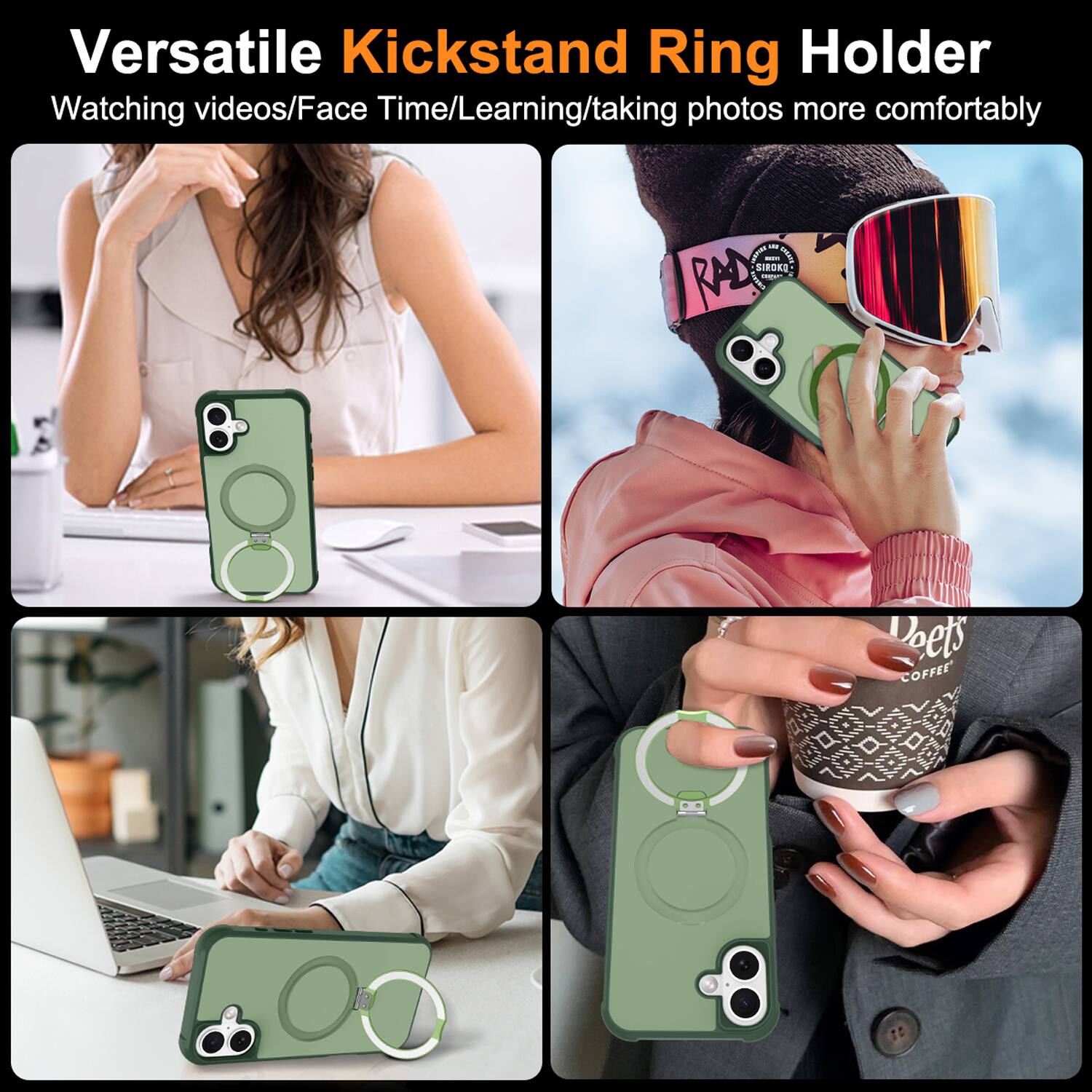 Versatile Kickstand Ring Holder  
Watching videos/Face Time/Learning/taking photos more comfortably  

IMIN SIOK A  
RAD Doets COFFEE