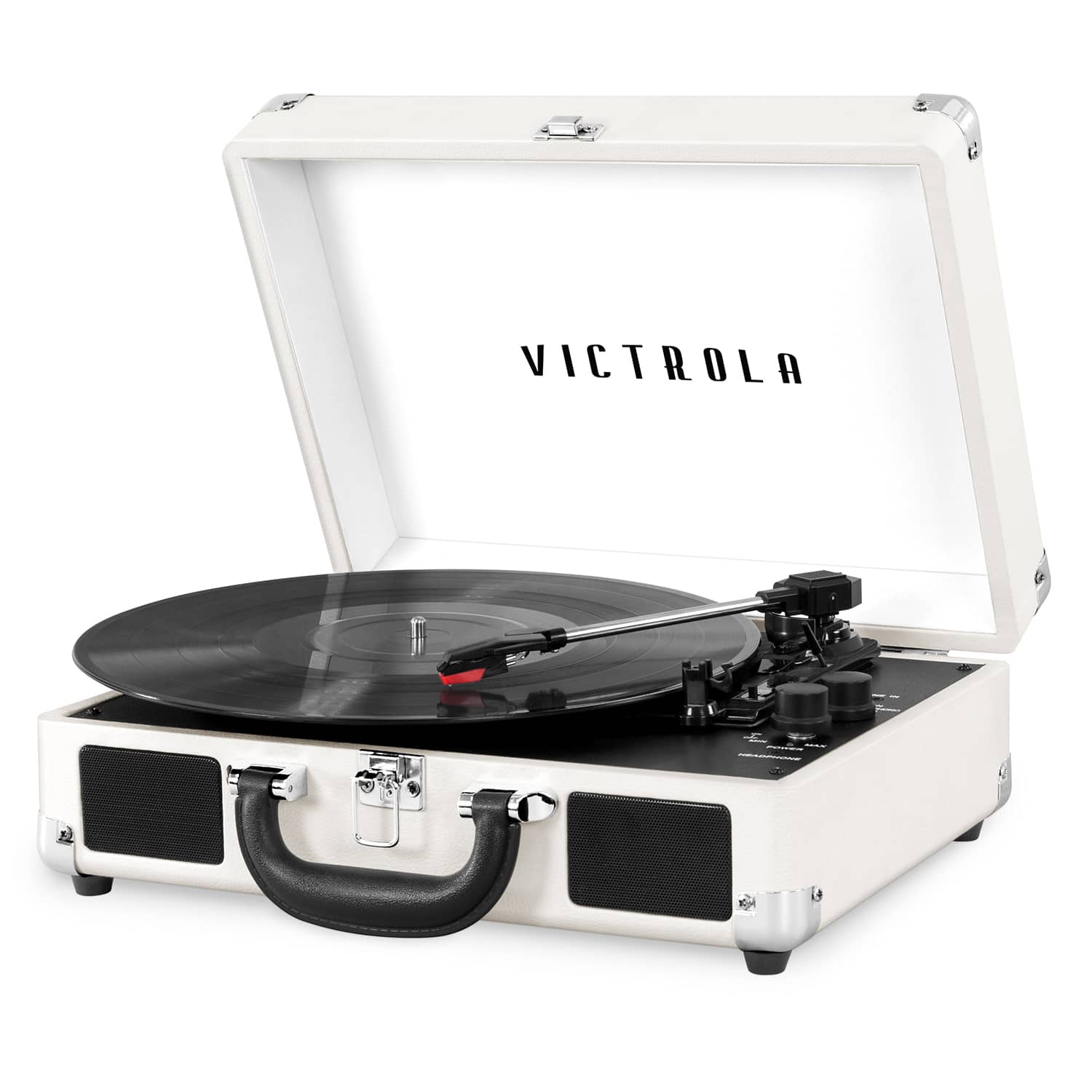Front. Victrola - Journey Bluetooth Suitcase Record Player with 3-speed Turntable - White.