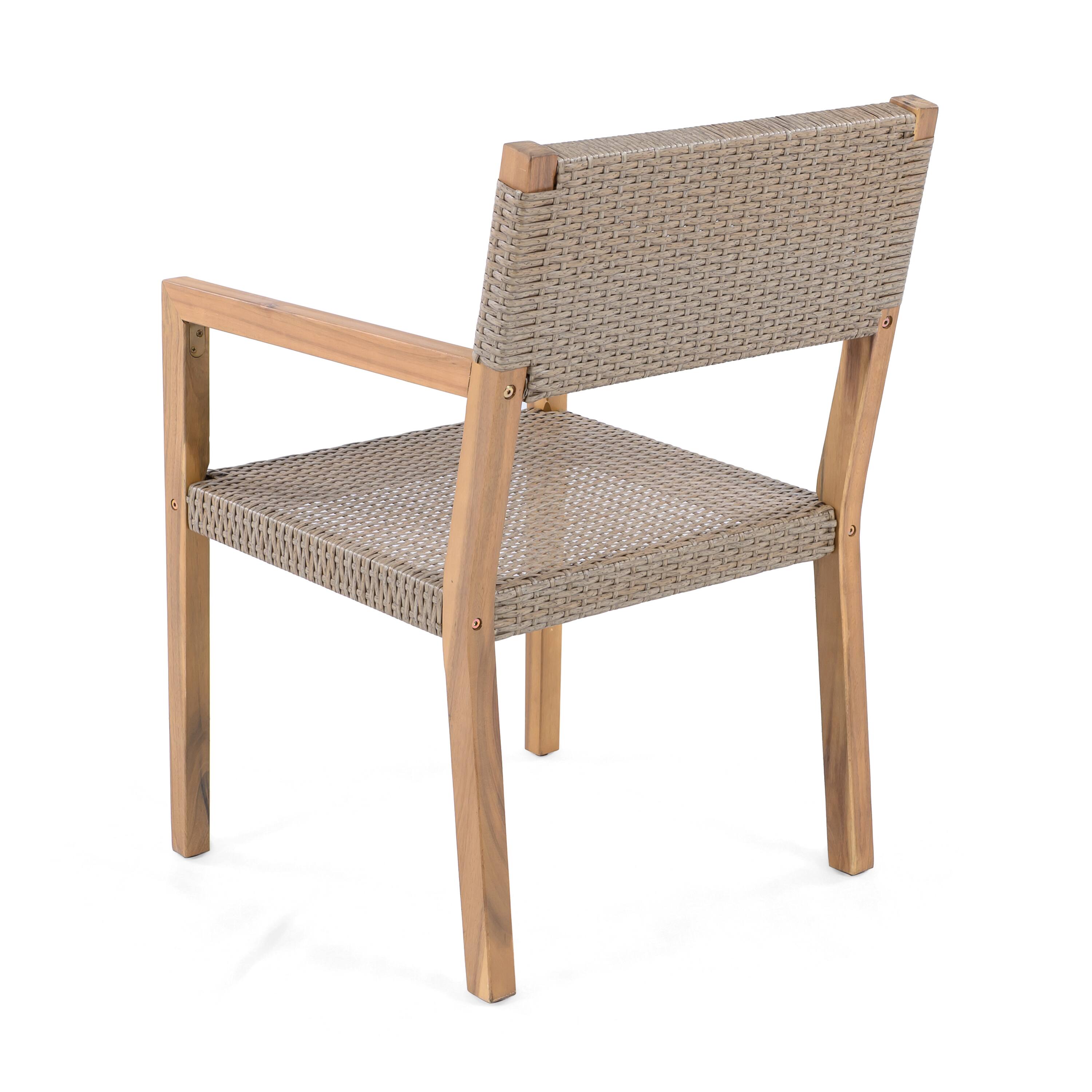 Alt View 1. Mondawe - Set of 2 Acacia Wood and PE Wicker Outdoor Dining Chairs - Light Brown.
