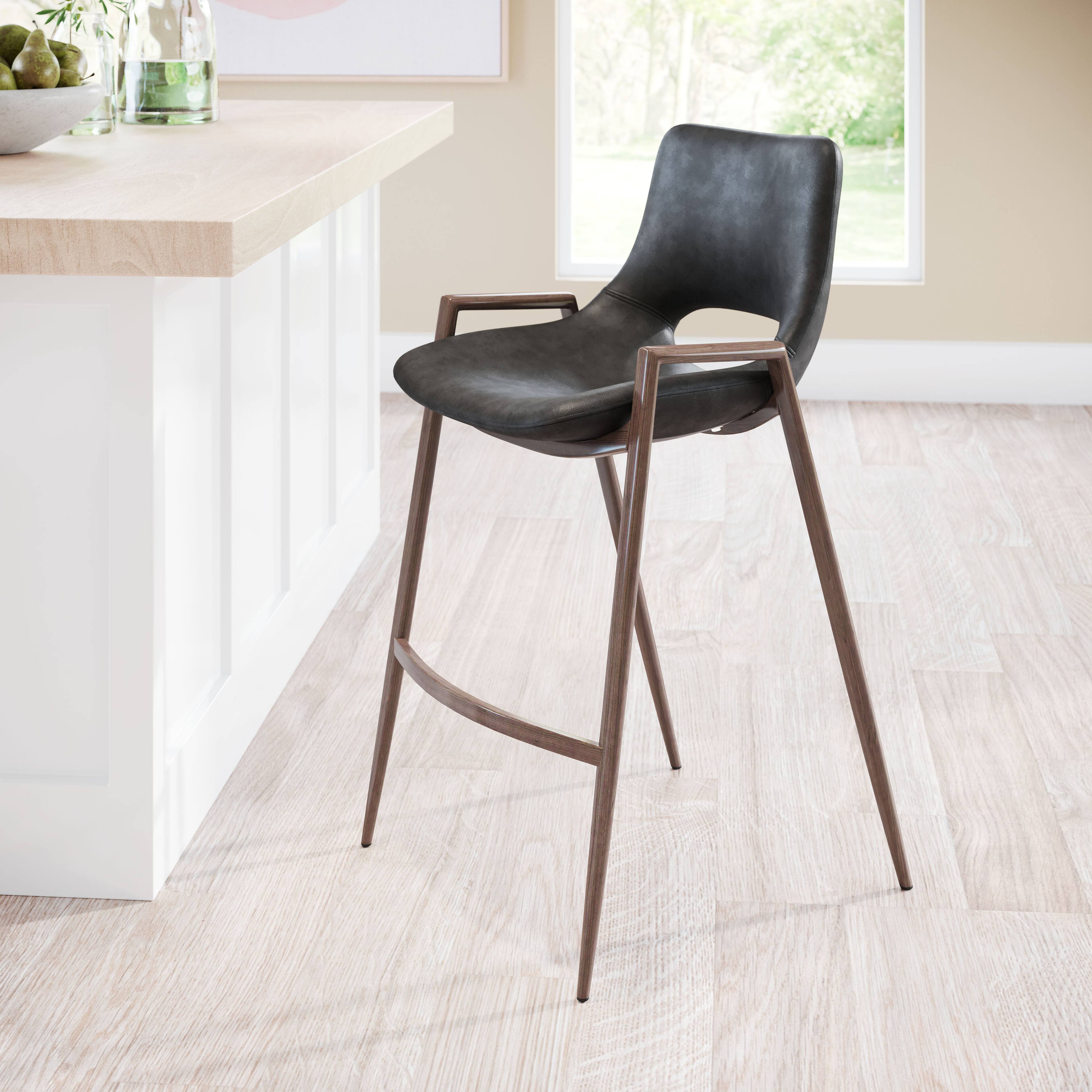 Angle. Hivvago - Desi Counter Stool (Set of 2) Black & Walnut - Black & Walnut.
