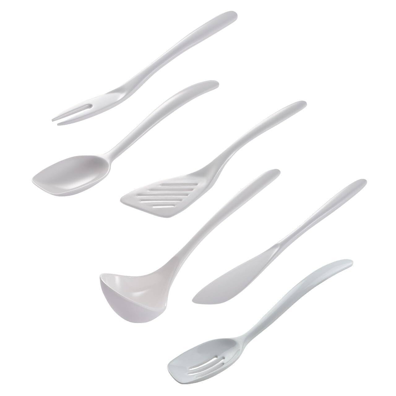 Angle. Hutzler - 7-Piece Mini Melamine Cooking Utensils and Storage Crock Set (White) - White.
