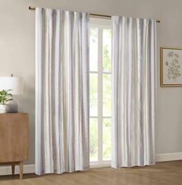 BreeBe - Poly Printed Curtain Panel with Tufted Stripe and Lining White/Brown 50x95' - Multicolor