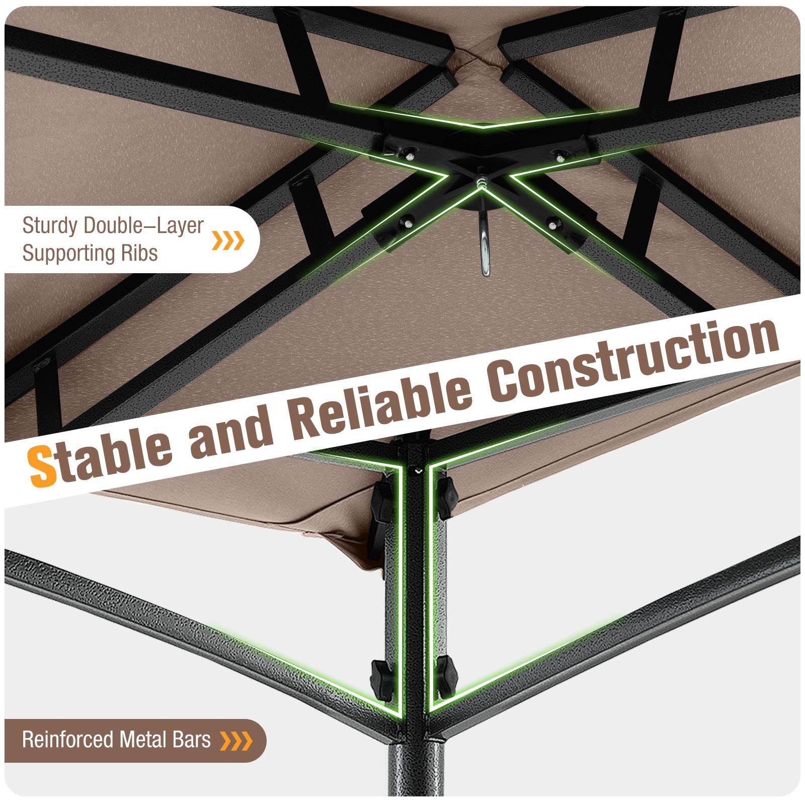 Sturdy Double-Layer Supporting Ribs  
Stable and Reliable Construction  
Reinforced Metal Bars