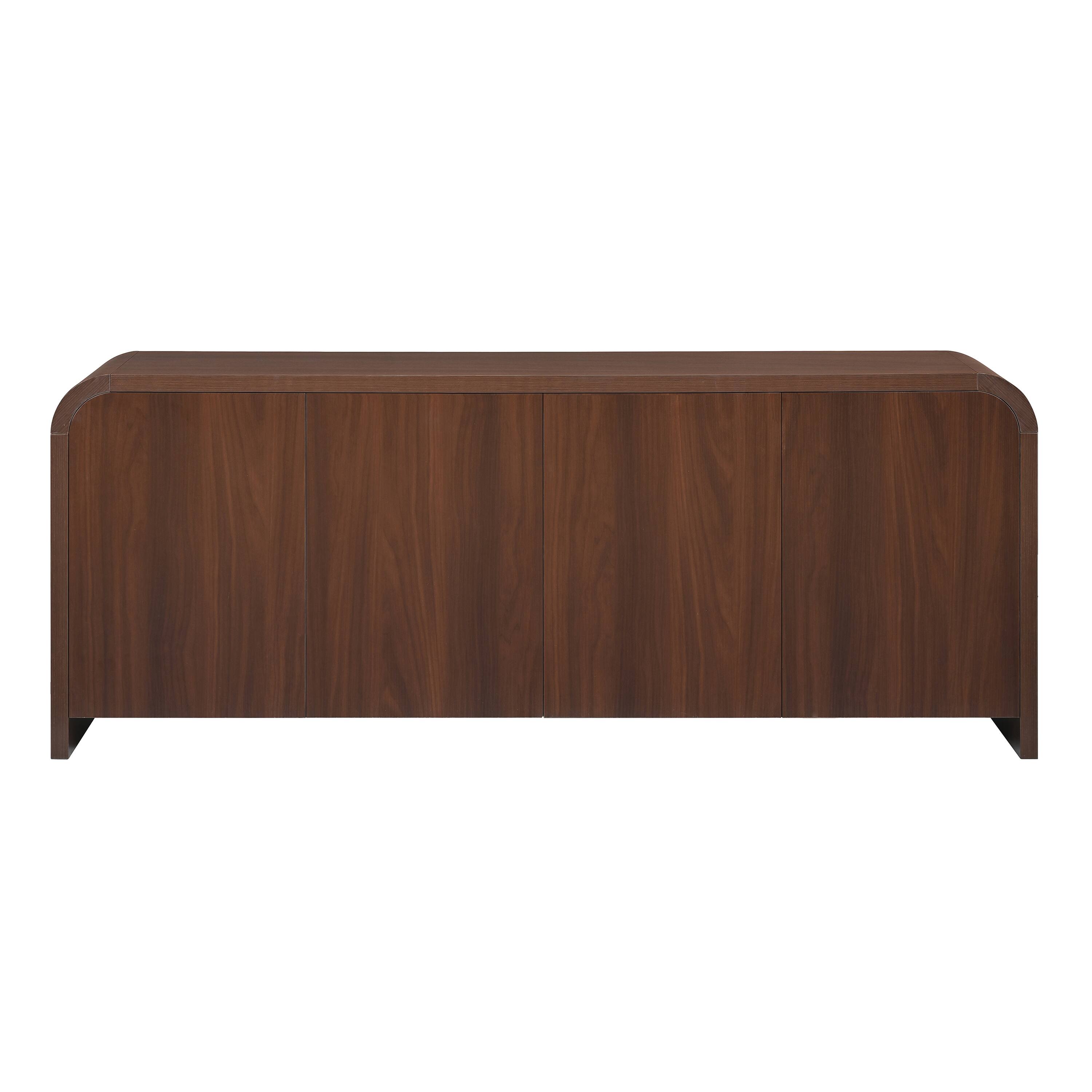 Angle. Whisen - Curved Edge TV Stand for TVs up to 70" with Push-to-Open Cabinets,Adjustable Shelves and Cable Management - Walnut.