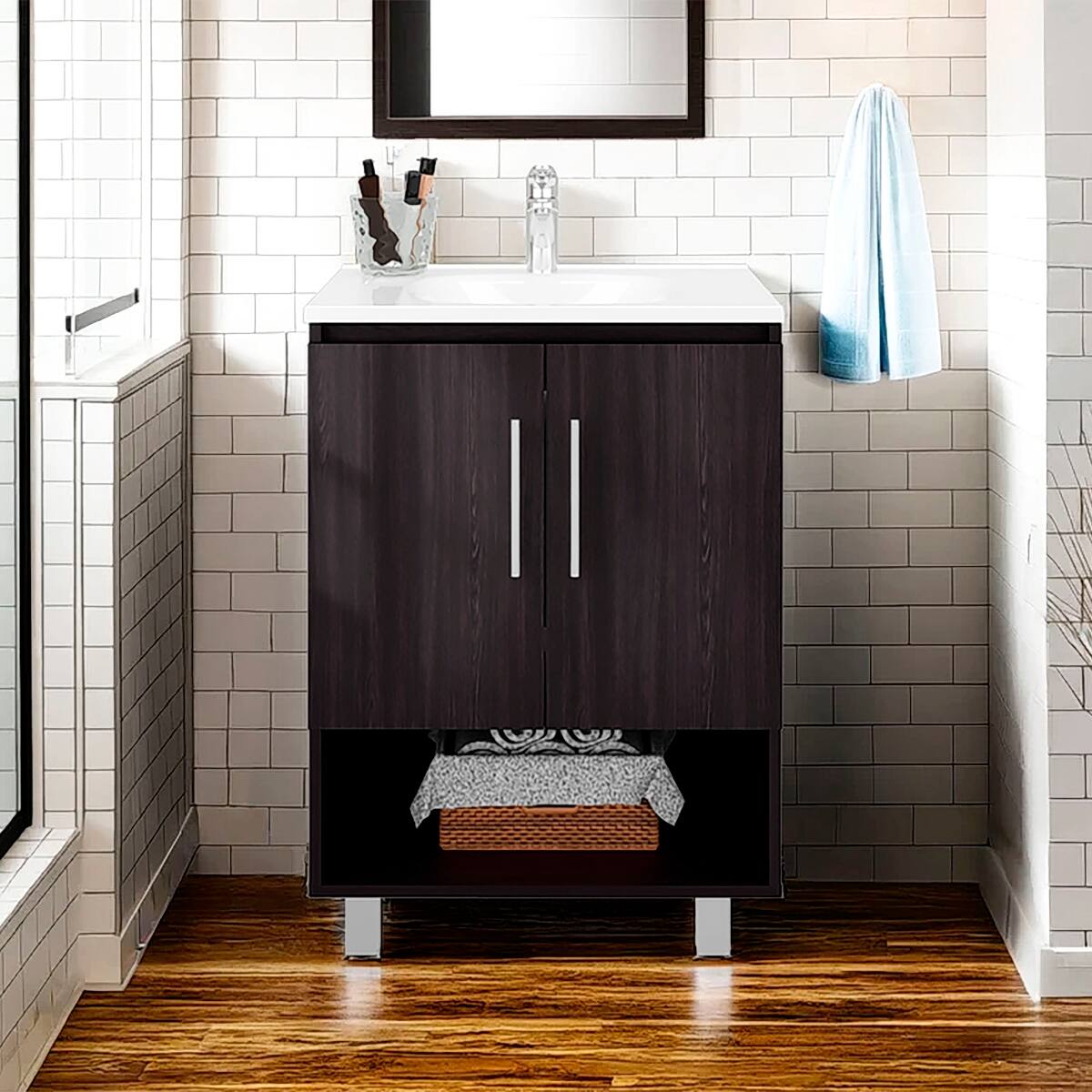 Ropilly Freestanding Bathroom Vanity with Resin Sink, Cabinet with Open ...