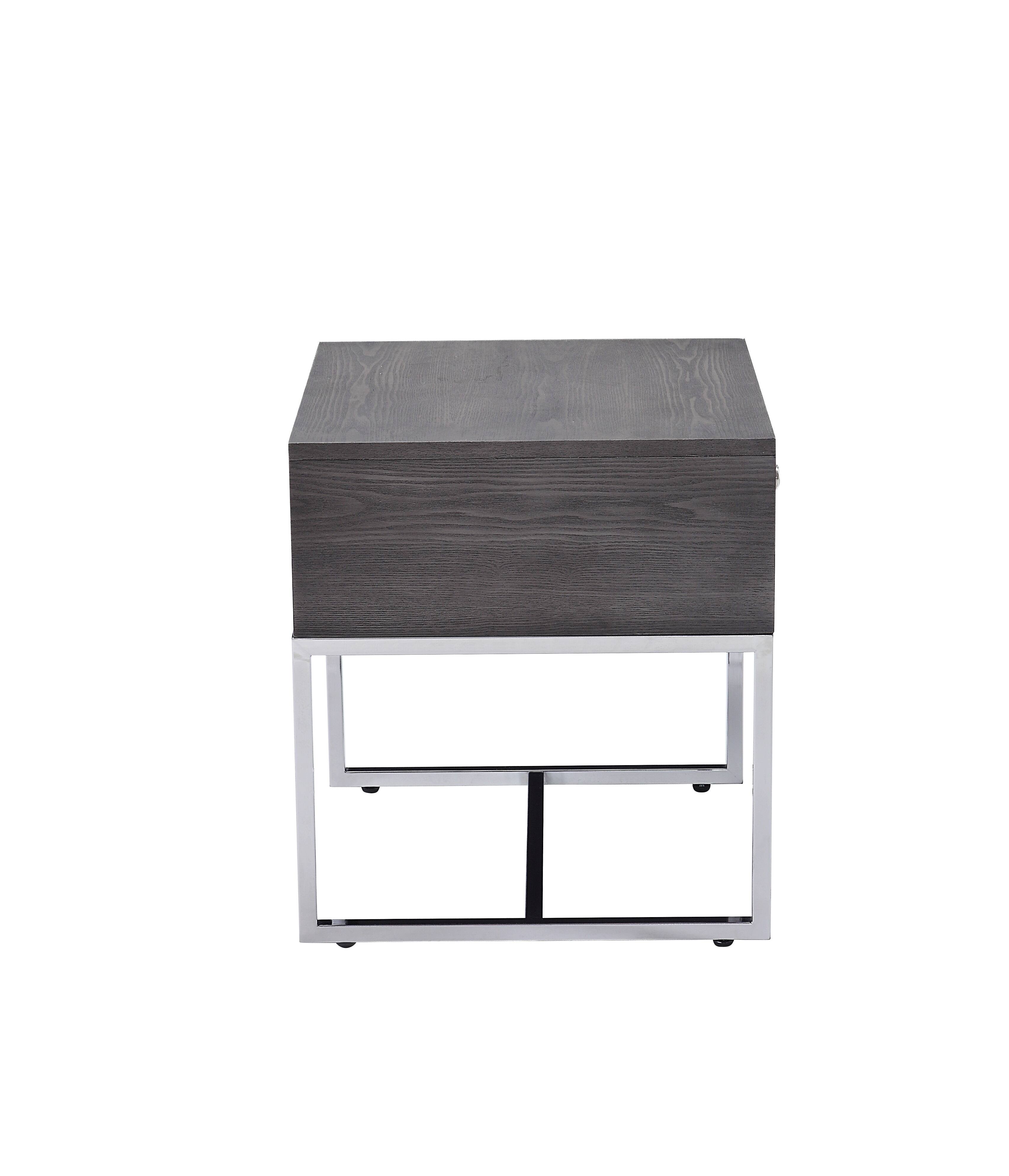 Alt View 4. Manhattan Lane - Wooden End Table with Tubular Metal Base and Spacious Drawer - Gray and Silver.