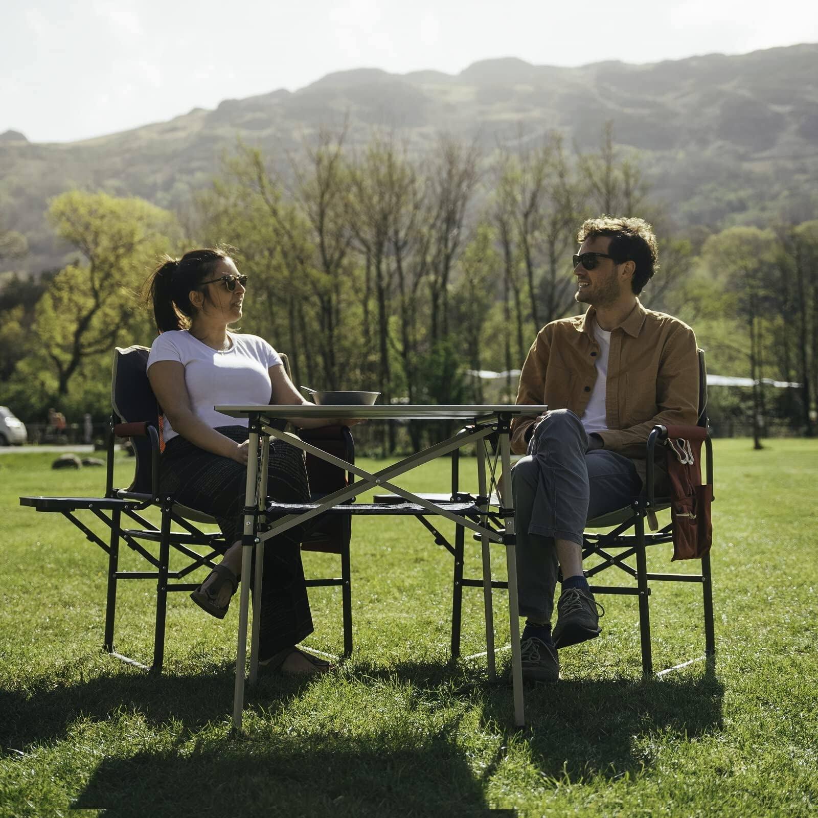 Angle. JETRANSPORT - Camping Directors Chair Heavy Duty Oversized Portable Folding With Side Table Pocket For Beach Fishing - Red.