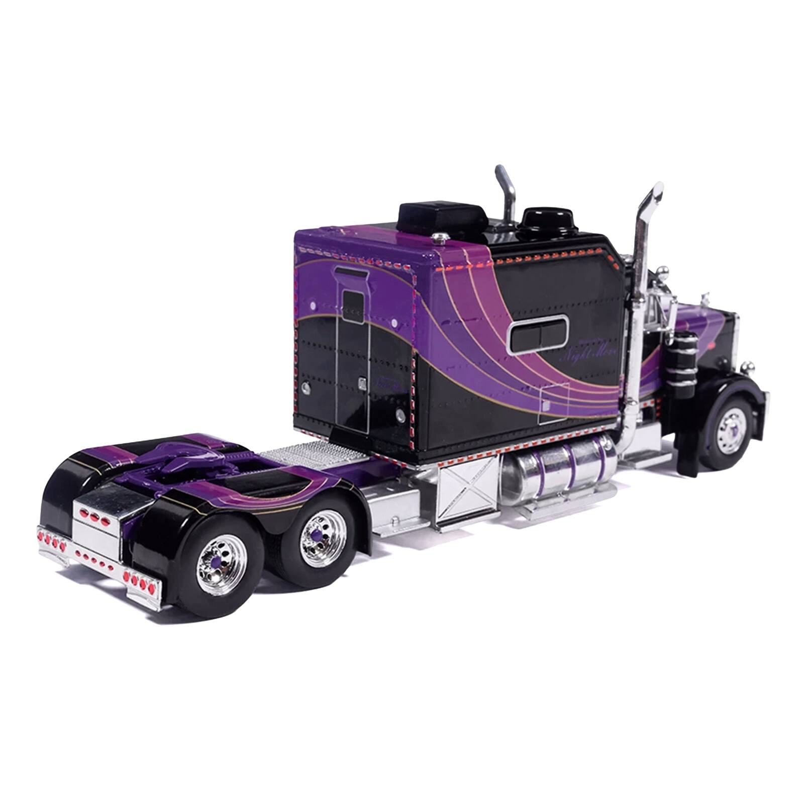 Alt View 2. IXO - Peterbilt 379 Truck with Sleeper & Dry Goods Trailer "Night Moves" Black with Graphics 1/64 Diecast Model by IXO Models.