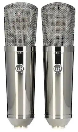 Front. Warm Audio - Large-Diaphragm Condenser Microphone with 3 Switchable Polar Pattern, Highpass Filter and Mic Mounts, Stereo Pair - Limited Titanium-Style Finish.