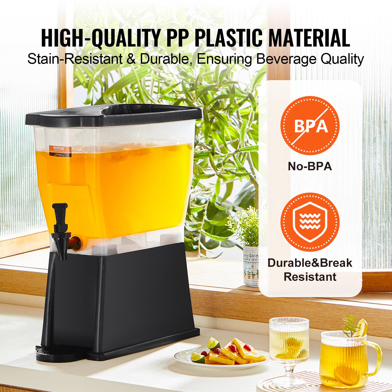 HIGH-QUALITY PP PLASTIC MATERIAL  
Stain-Resistant & Durable, Ensuring Beverage Quality  

No-BPA  
Durable & Break Resistant