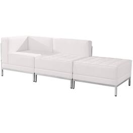Emma + Oliver - Home Office Faux Leather 3 Piece Chair & Ottoman Set with Ganging Clips - Melrose White