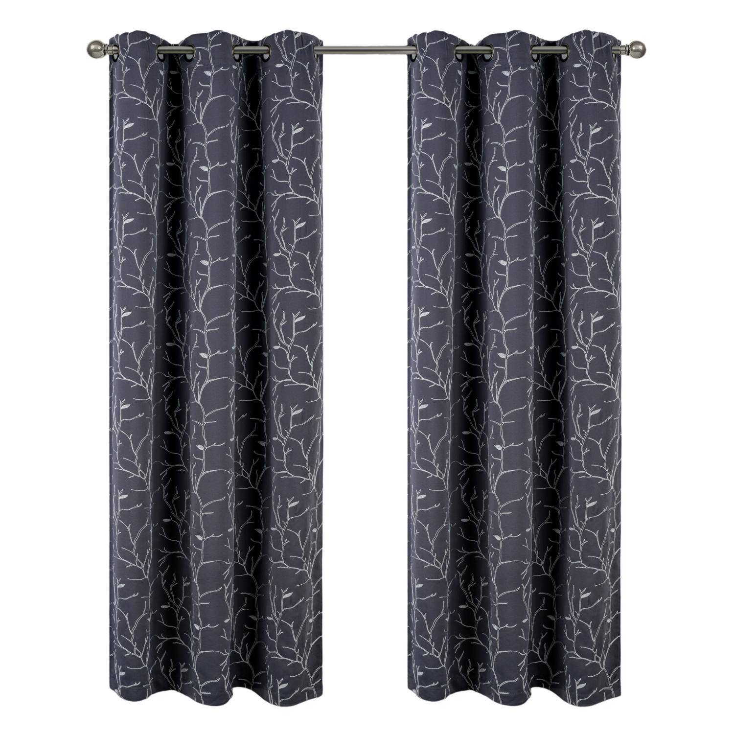 Front. RT Designers Collection - RT Designer Collection Luciana 2 Pack Embroidered Blackout Luxurious Decorative Grommet Curtain Panel 36" x 84" Charcoal - Charcoal.