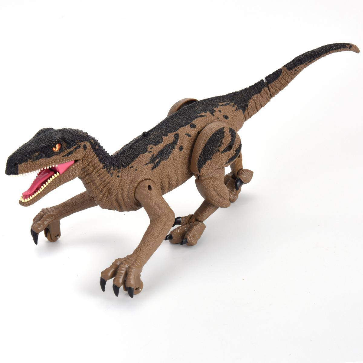Left. JuzToys - Remote Control Dinosaur, Walking Dino Velociraptor Toy With Light & Sounds Yellow - Yellow.