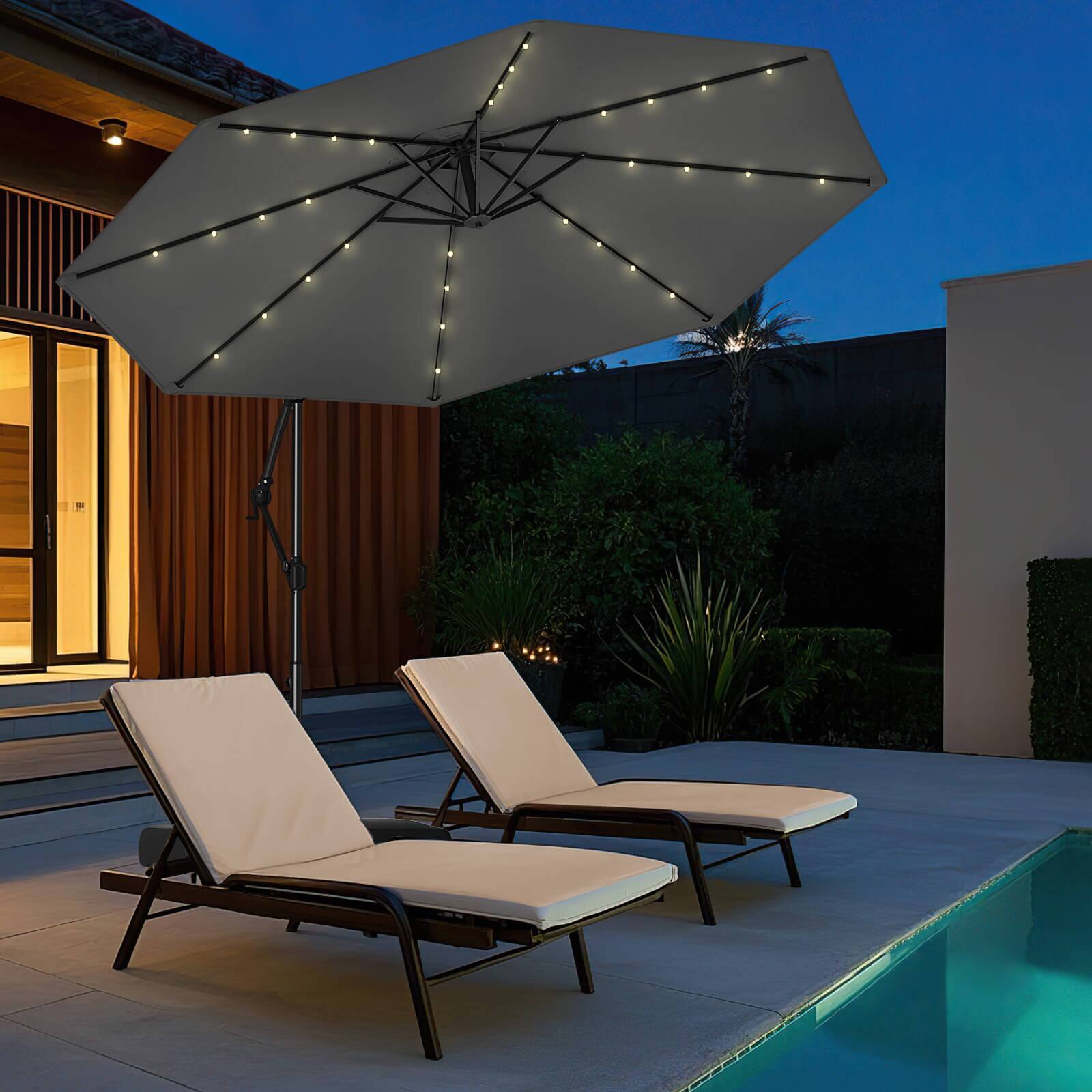 Alt View 3. Costway - Costway 10 FT Solar Offset Hanging Umbrella Patio Cantilever Umbrella with 32 LED Lights - Gray.