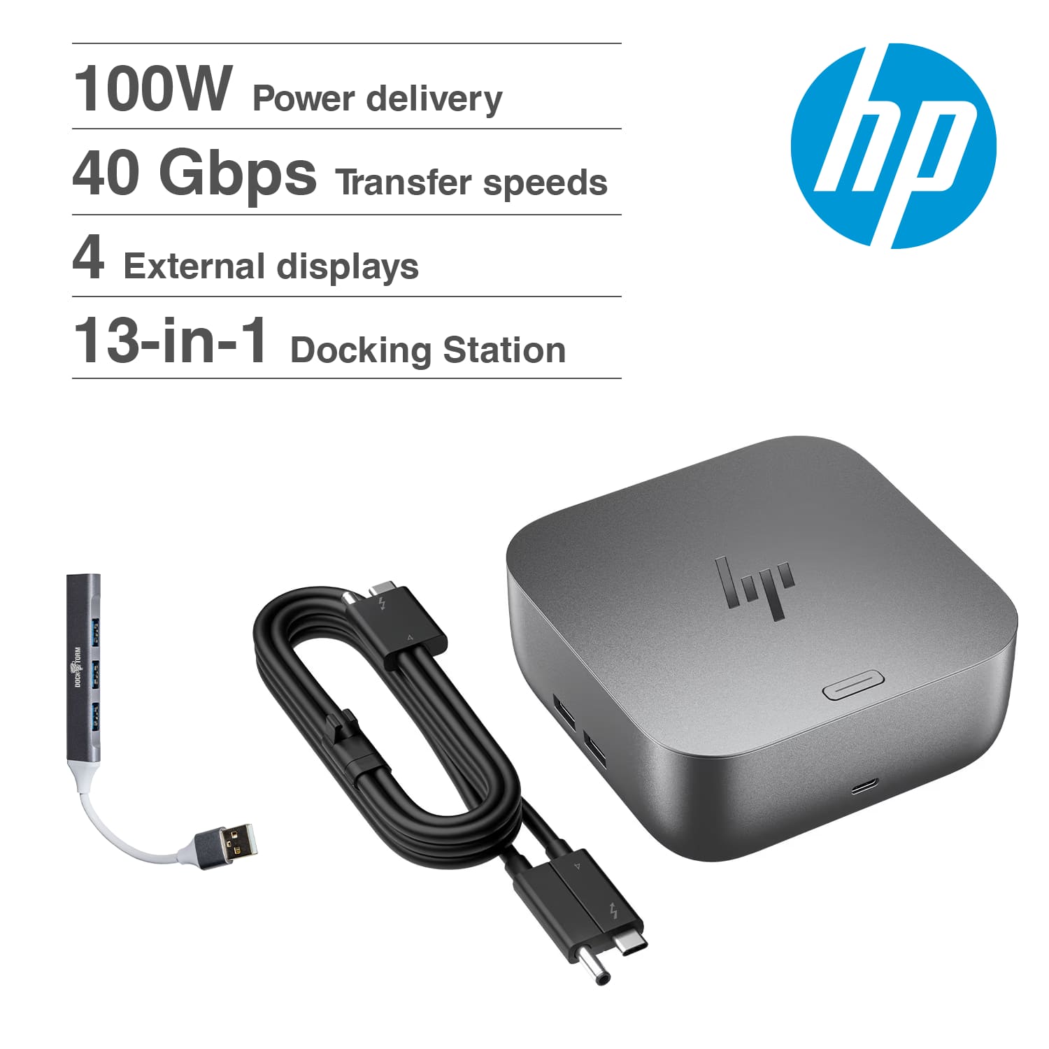 HP - 100W G6 Thunderbolt 4 Dock Port Replicator Bundle with DKZ Hub(Universal Thunderbolt/USB-C Docking Station