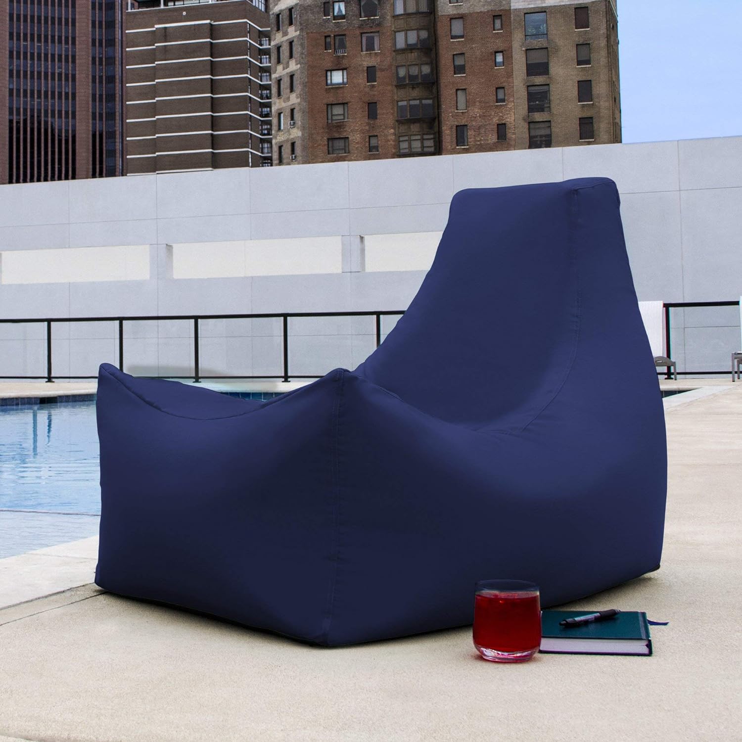 Angle. Jaxx - Jaxx Juniper Outdoor Bean Bag Patio Chair & Poolside Lounge, Navy Blue - Navy.