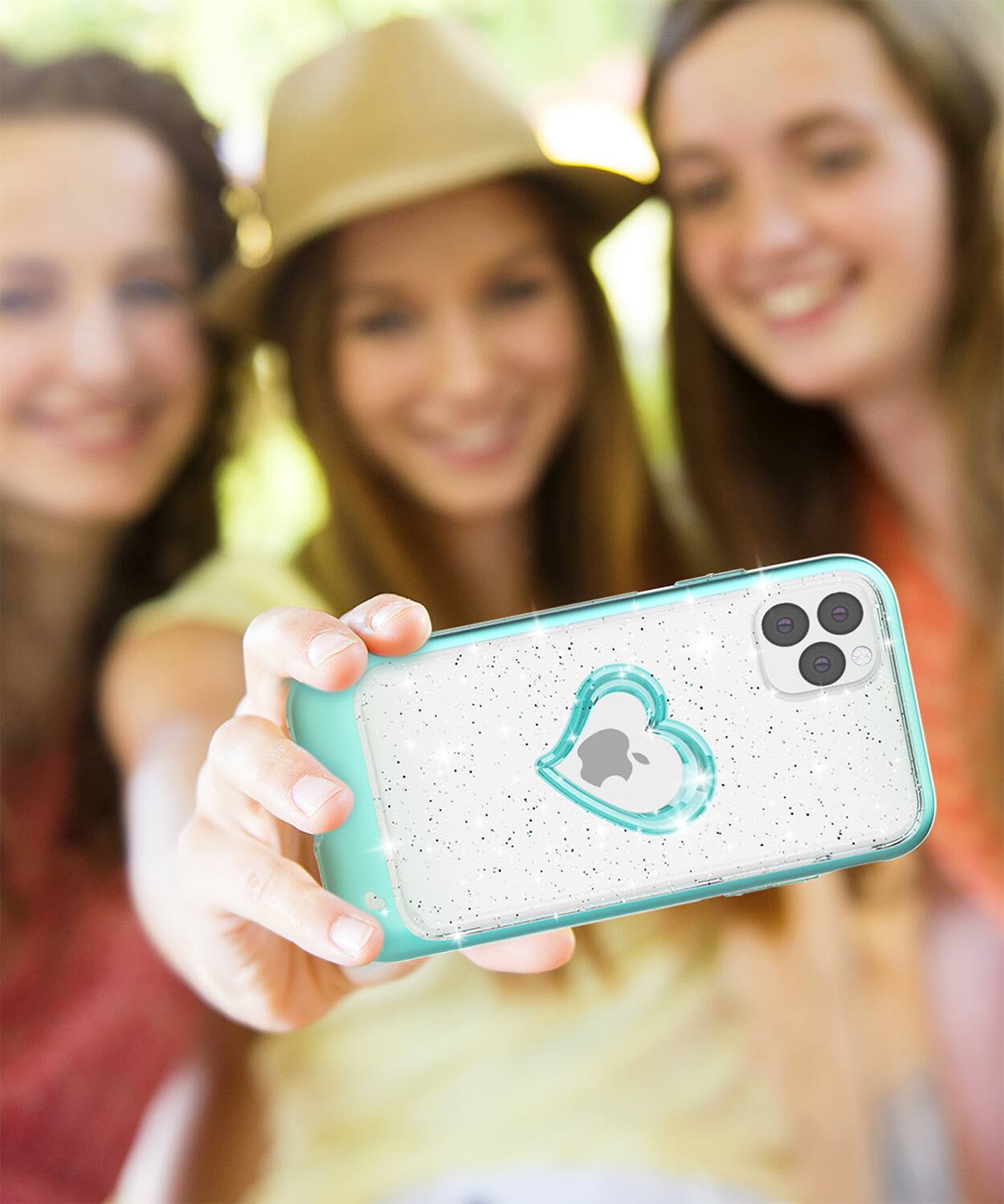 Angle. Vena - vLove Glitter Heart Case for Apple iPhone 11 Pro - Teal - Multicolored.