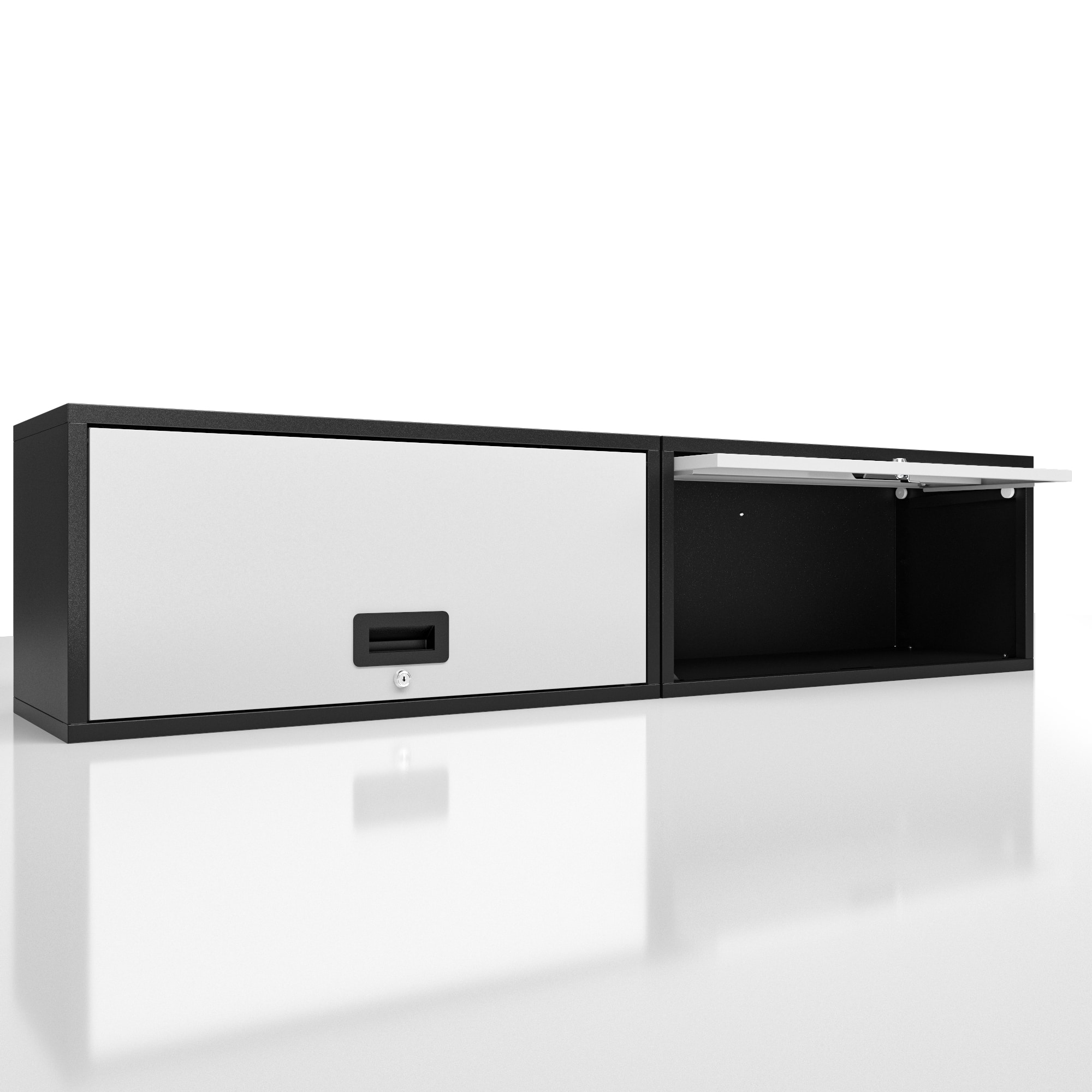 TinyHomie - Set of 2 Wall-mounted Metal Garage Cabinet with Doors, Floating Tool Cabinet for Kitchen, Basement, Warehouse in Gray - Gray+Black