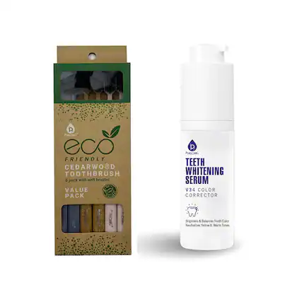 Pursonic Eco Friendly Cedarwood Toothbrush 6 Pack with Soft Bristles 100% Value Pack
Pursonic Teeth Whitening Serum V34 Color Corrector
Brightens & Balances Tooth Color
Neutralizes Yellow & Warm Tones