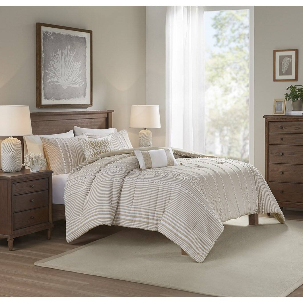 Alt View 1. Gracie Mills - Gracie Mills Randall 3-Piece Chic Farmhouse Chenille Stripe Cotton Duvet Cover Set - Taupe.
