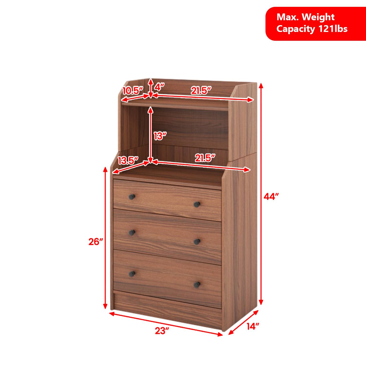 Max. Weight Capacity 121lbs

10.5" 4" 21.5" 13" 13.5" 21.5" 44" 26" 23" 14"