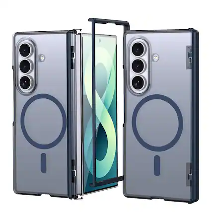 Front. Dteck - Rugged Magnetic Case For Samsung Galaxy Z Fold8 Ultra Shockproof Matte Anti-Fingerprint Cover Hinge Protection - Blue.
