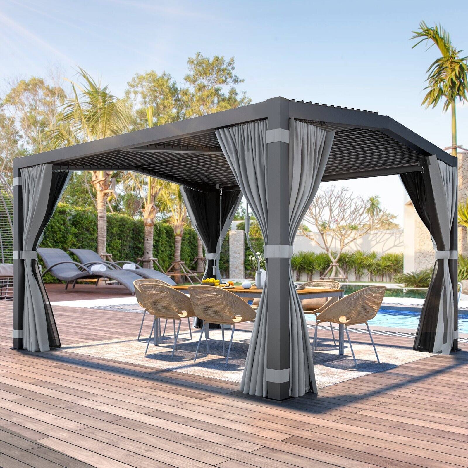 Angle. U-HOMY - 11x13 Aluminum Outdoor Pergola with Adjustable Rainproof Louvers and Drainage System for Patio or Deck - Grey.