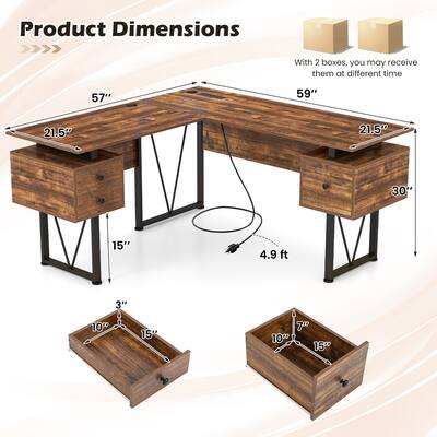 Gymax 59'' L shaped Computer Desk w/ Charging Station Corner Desk Gymax 59'' L shaped Computer Desk w/ Charging Station Corner Desk