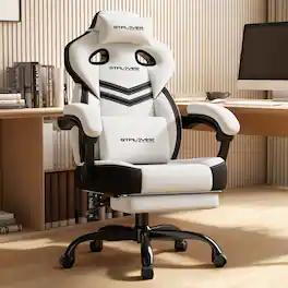GTPlayer - Gaming Chair 360°-Swivel Big & Tall Computer Chair with Footrest and Lumbar Support for Office or Gaming - White