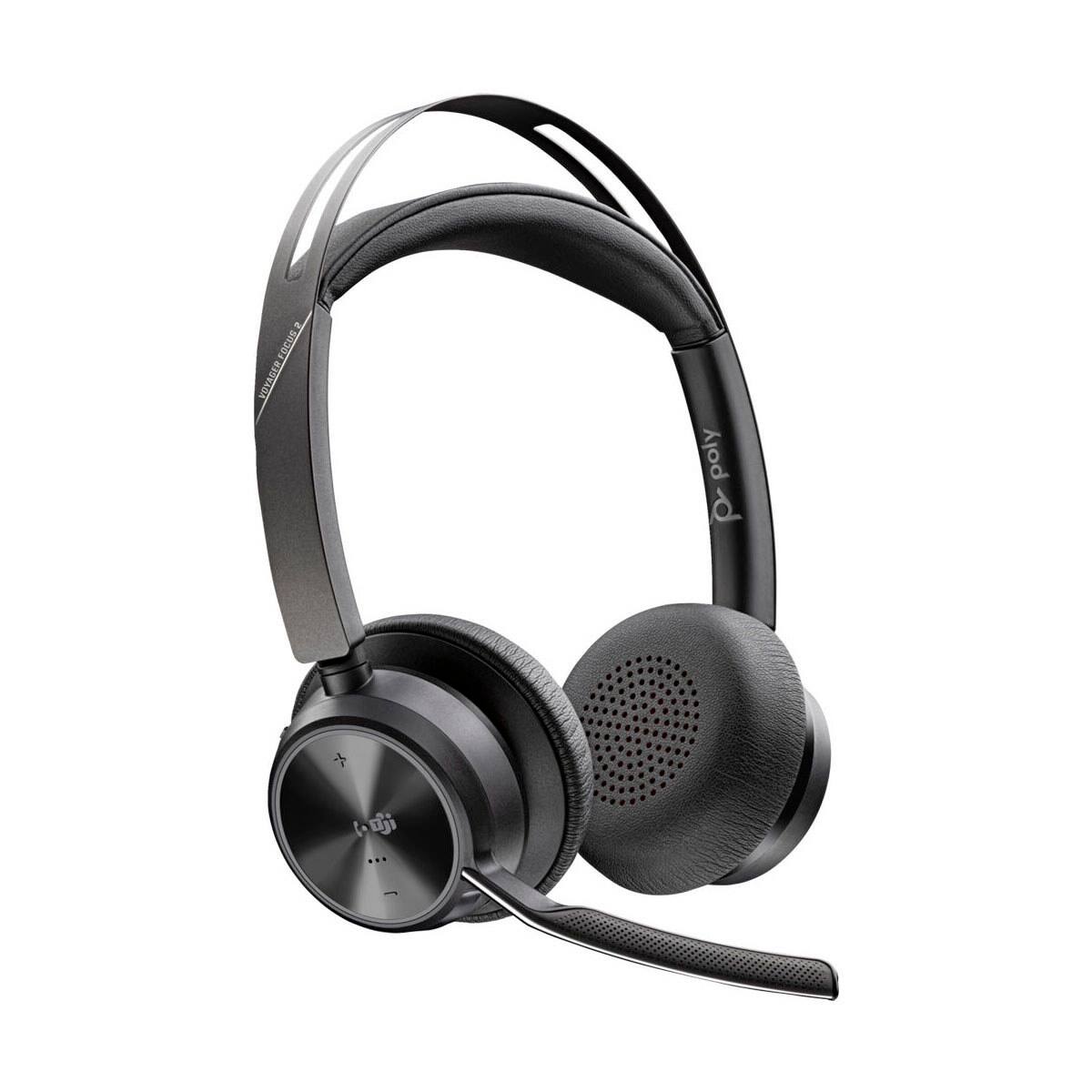 HP - Poly Voyager Focus 2 UC Wireless Stereo Headset with Charging Stand & USB-C Adapter, Microsoft Teams Certified - Black