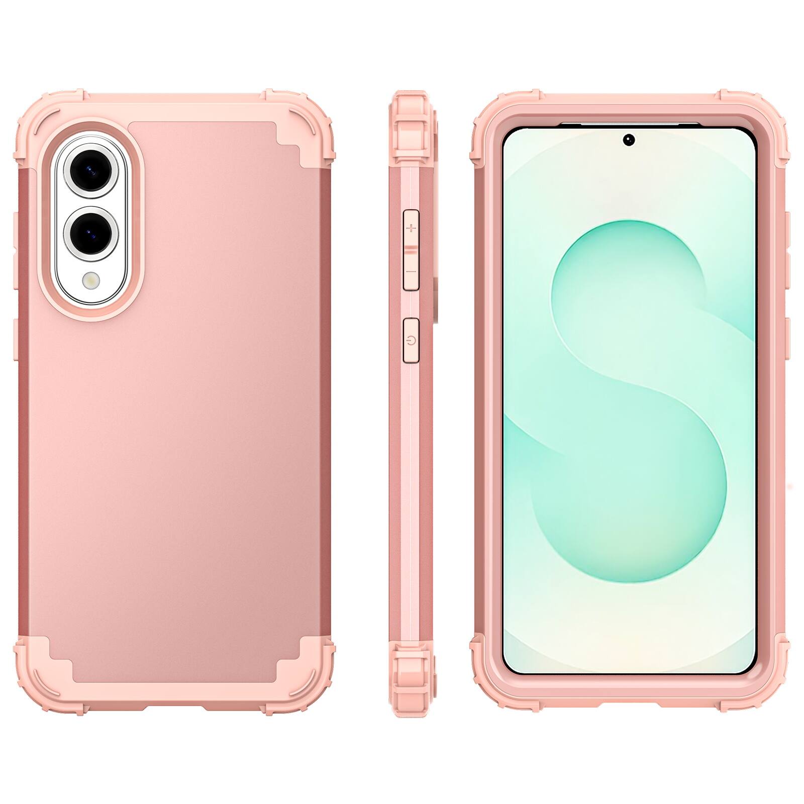 Alt View 1. Dteck - Rugged Case for Samsung Galaxy S25 Edge,Shockproof Soft Silicone Bumper Hard PC Back Cover,3-Layers Protective Shell - Rosegold.
